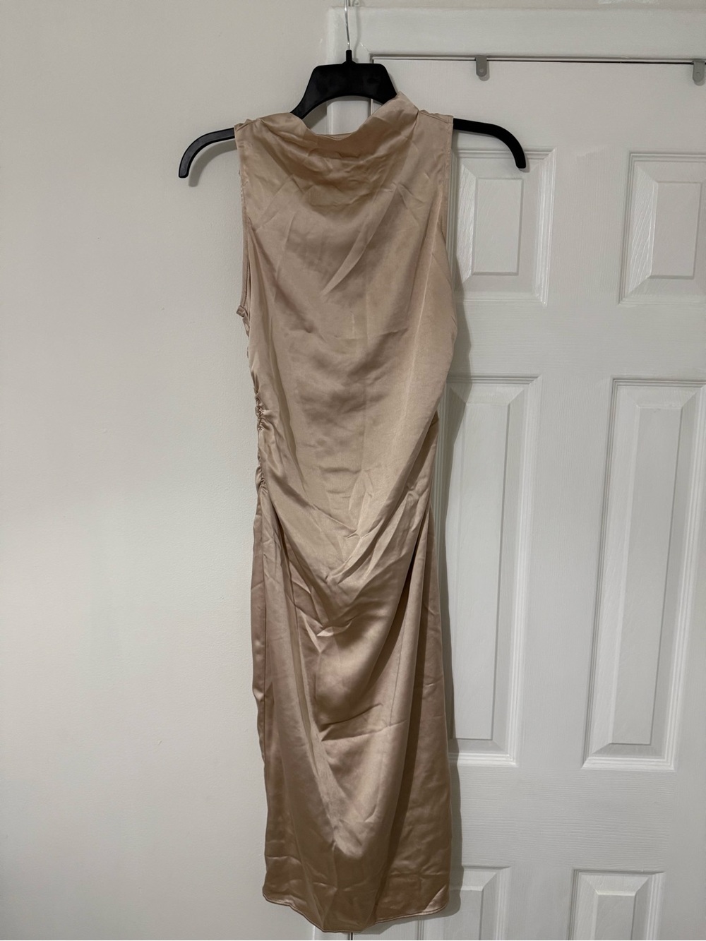 Sleeveless Satin Midi Dress in Beige